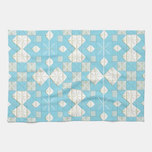 Blauw en wit geometrisch patroon theedoek (Horizontaal)