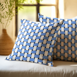 Blauw en wit Geometrisch patroon van de Weave Kussen