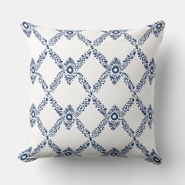 Blauw en wit geometrisch Sierkussen (Voorkant)