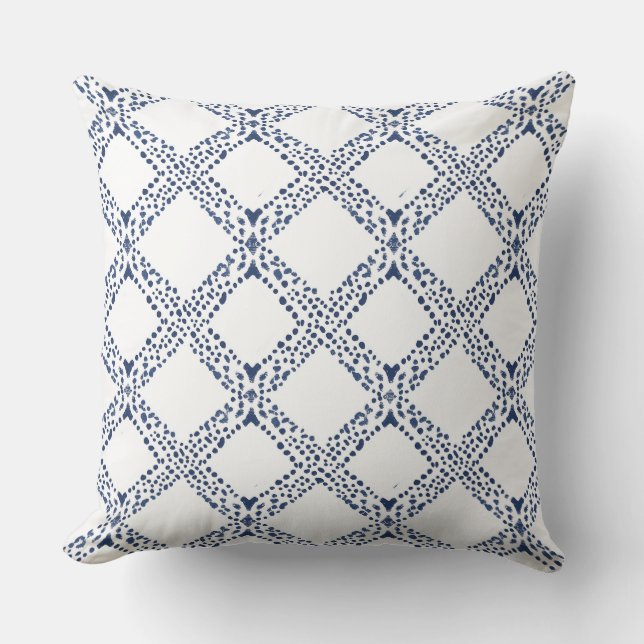 Blauw en wit geometrisch Sierkussen (Voorkant)