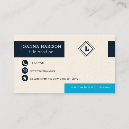 Blauw en wit geometrisch visitekaartje (Achterkant)