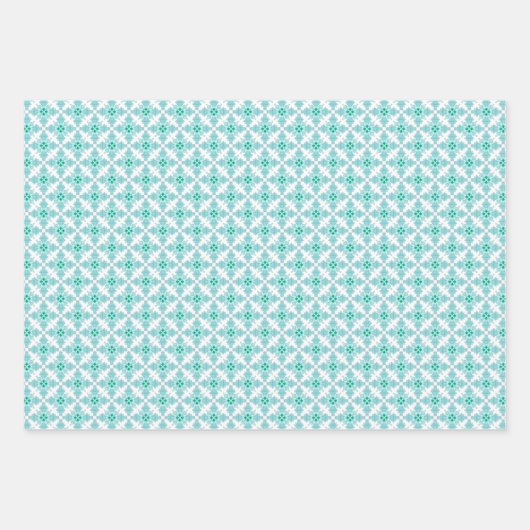 Blauw en Wit Geometrische Elementen Mozaïek Inpakpapier Vel (Voorkant 2)