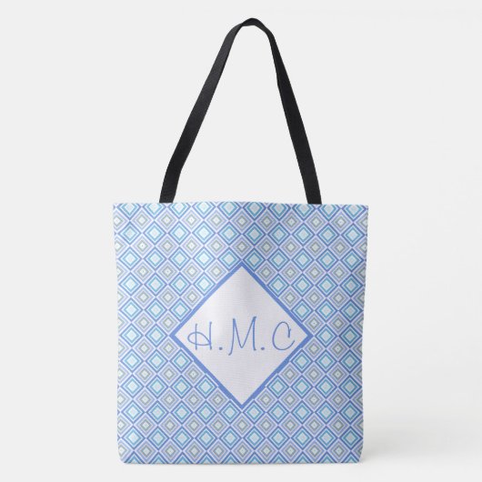 Blauw en wit Gepatterde Overmaatse Canvas tas (Voorkant)