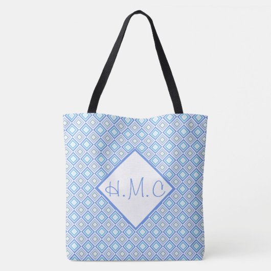 Blauw en wit Gepatterde Overmaatse Canvas tas (Achterkant)