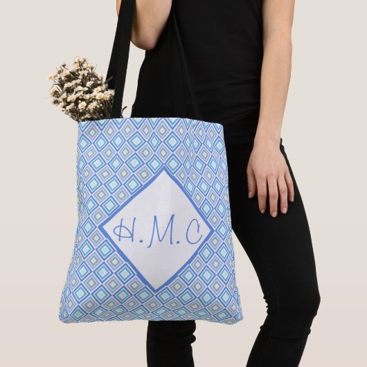 Blauw en wit Gepatterde Overmaatse Canvas tas (Dichtbij)