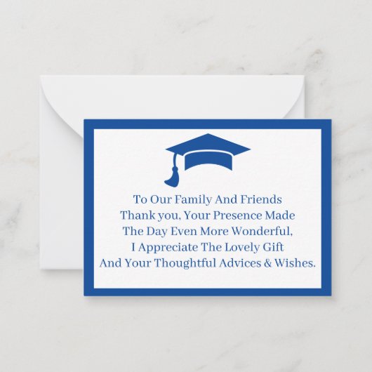 Blauw en wit Gepersonaliseerd Afstuderen Dank u Notitiekaartje (Achterkant)