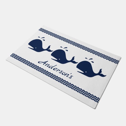 Blauw en wit gepersonaliseerd deurmat (Schuin)