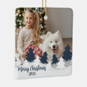 Blauw en Wit Gepersonaliseerd Kerstmis Ornament (Rechts)