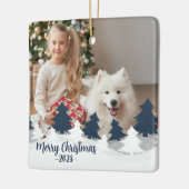 Blauw en Wit Gepersonaliseerd Kerstmis Ornament (Links)