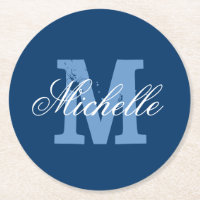 Blauw en wit gepersonaliseerd monogram papier onde