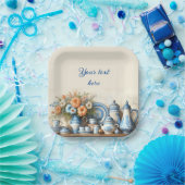  Blauw en Wit Gerechten op Plank Papier Bord (Feest)