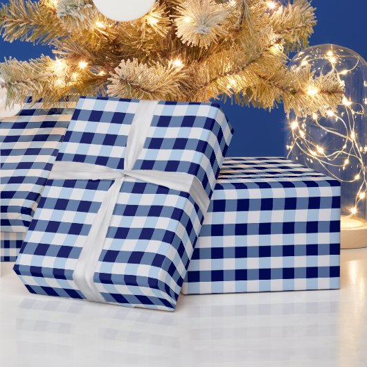 Blauw en wit geruit cadeaupapier (Feestdagen)