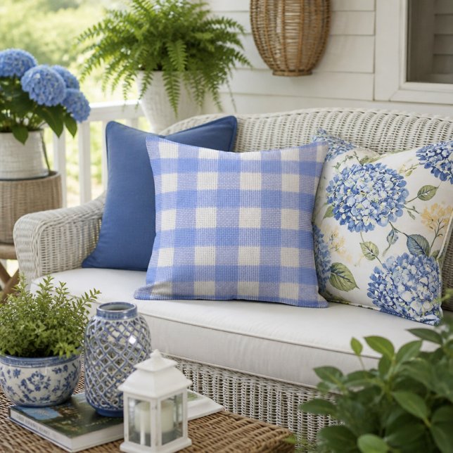 Blauw en wit geruit decor buitenkussen (Creator heeft geüpload)