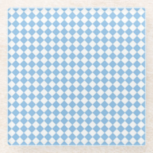 Blauw en wit geruit diamantpatroon glazen onderzetter