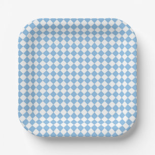 Blauw en wit geruit diamantpatroon papieren bordje