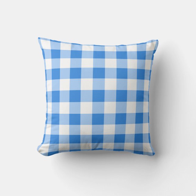 Blauw en wit geruit geruit patroon feest kussen (Voorkant)