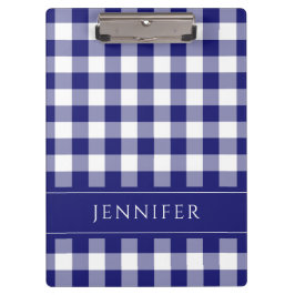 Blauw en wit geruit Gingham Patroon Naam Print Klembord