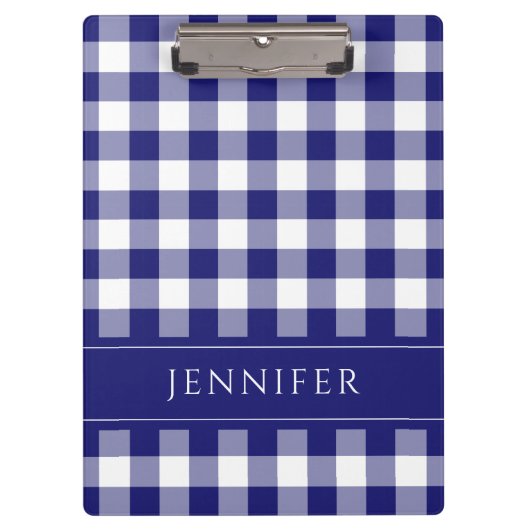 Blauw en wit geruit Gingham Patroon Naam Print Klembord (Voorkant)
