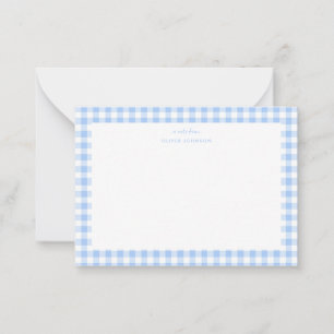 Blauw en wit geruit jongens notitiekaart notitiekaartje