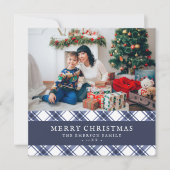 Blauw en Wit Geruit Kerstkaart (Voorkant)