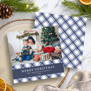 Blauw en Wit Geruit Kerstkaart