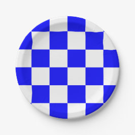 Blauw en Wit Geruit Papieren Bordje