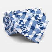 Blauw en wit geruit patroon stropdas (Opgerold)