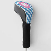 Blauw en wit geruit roze monogram golfheadcover (Schuin)
