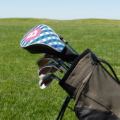 Blauw en wit geruit roze monogram golfheadcover (Insitu)