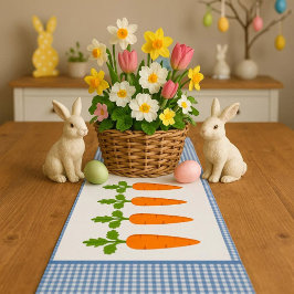 Blauw en wit geruit tafelkleed met wortels