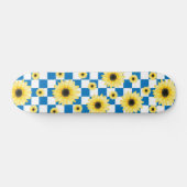 blauw en wit Geruit & Zonnebloem Persoonlijk Skateboard (Horizontaal)
