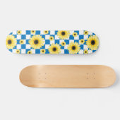 blauw en wit Geruit & Zonnebloem Persoonlijk Skateboard (Horizontaal)
