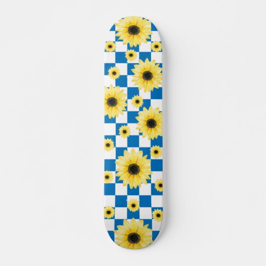 blauw en wit Geruit & Zonnebloem Persoonlijk Skateboard (Voorkant)