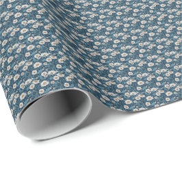 Blauw en wit geschilderde bloemen cadeaupapier