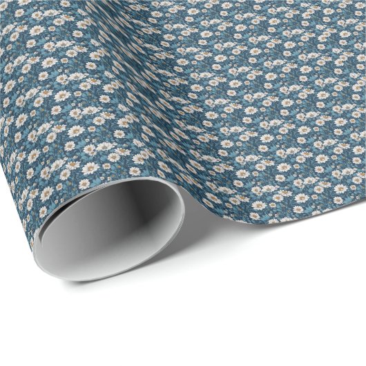 Blauw en wit geschilderde bloemen cadeaupapier (Rol Hoek)