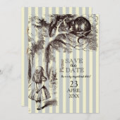 blauw en wit gestreept Alice in Wonderland Save The Date (Voorkant / Achterkant)