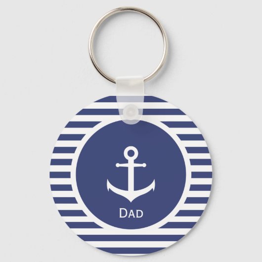 Blauw en wit gestreept autisch pap sleutelhanger (Voorkant)