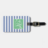 Blauw en wit gestreept en groen Lijst - Monogram Bagagelabel (Voorkant horizontaal)
