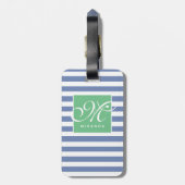 Blauw en wit gestreept en groen Lijst - Monogram Bagagelabel (Achterkant verticaal)