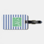 Blauw en wit gestreept en groen Lijst - Monogram Bagagelabel (Achterkant horizontaal)