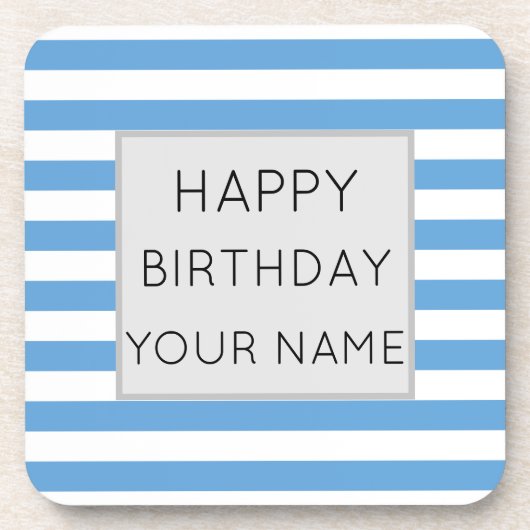 Blauw en wit gestreept, gelukkige dag bier onderzetter (Voorkant)