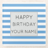 Blauw en wit gestreept, gelukkige dag glazen onderzetter (Voorkant)