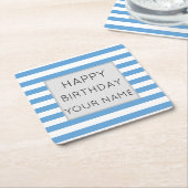 Blauw en wit gestreept, gelukkige dag kartonnen onderzetters (Schuin)