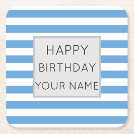 Blauw en wit gestreept, gelukkige dag kartonnen onderzetters