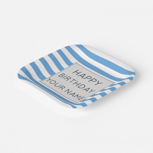 Blauw en wit gestreept, gelukkige dag papieren bordje (Gebogen)