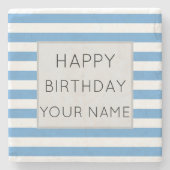 Blauw en wit gestreept, gelukkige dag stenen onderzetter (Voorkant)