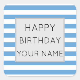 Blauw en wit gestreept, gelukkige dag vierkante sticker