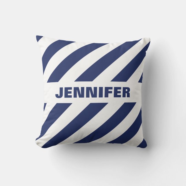 Blauw en wit gestreept kussen (Voorkant)