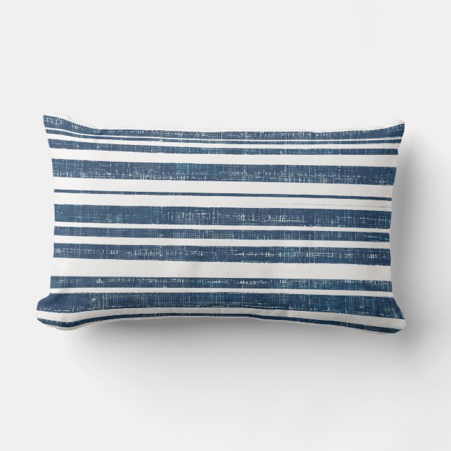 Blauw en wit gestreept lumbaal kussen (Voorkant)