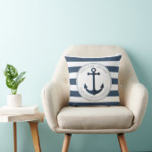 Blauw en wit gestreept met anker gepersonaliseerd kussen (Stoel)